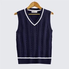 HEARUJOY  -  Striped White Knitted Sweaters for Men Blue Sleeveless Man Clothes V Neck Vest Red Waistcoat Jumpers Sweat-shirt Cigaret Cotton