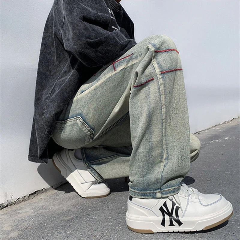 HEARUJOY  -  Autumn Men'S Jeans Korean Version Loose Straight Leg Pants Street Style Wide Leg Pants Black Pants Casual Denim Jeans