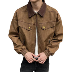 HEARUJOY  -  PU Jacket men 2025 autumn winter new faux leather men jacket contrast collar design short motorcycle windproof fashion trendy