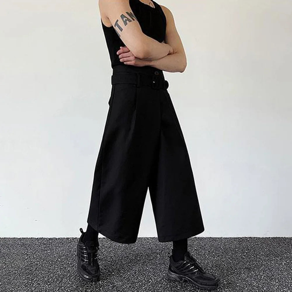 HEARUJOY  -  Mens Pants Belt Dark Wide-Leg Pants Japanese Streetwear Harajuku Commuting Business Office All-Match Casual Pants Men'S Clothing