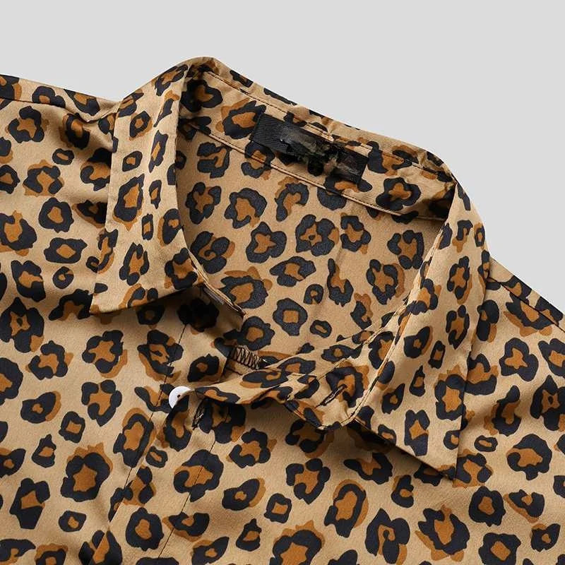 HEARUJOY  -  Summer Men's Fashion Leopard Print Sets Elegant Social Shirt + Shorts Two Piece Set Luxury Men Outerwear Suit