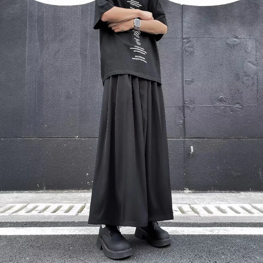 HEARUJOY  -  Dark Gothic Plain Skirt Pants Genderless Spring Y2k Japanese Streetwear Daily Comfortable Samurai Pants Hakama Unisex