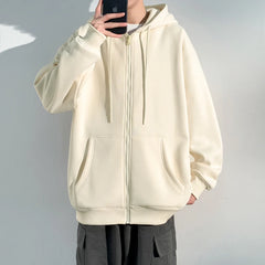 HEARUJOY  -  Spring Autumn Men's Zipper Hoodies Streetwear Casual Jacket Male Solid Color Loose Sweatshirts Simple Hooded Coats