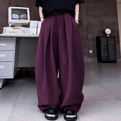 HEARUJOY  -  Men Pants Solid Color Button Joggers Oversize Male Wide Leg Pants Streetwear Pleated Fashion Casual Trousers Men