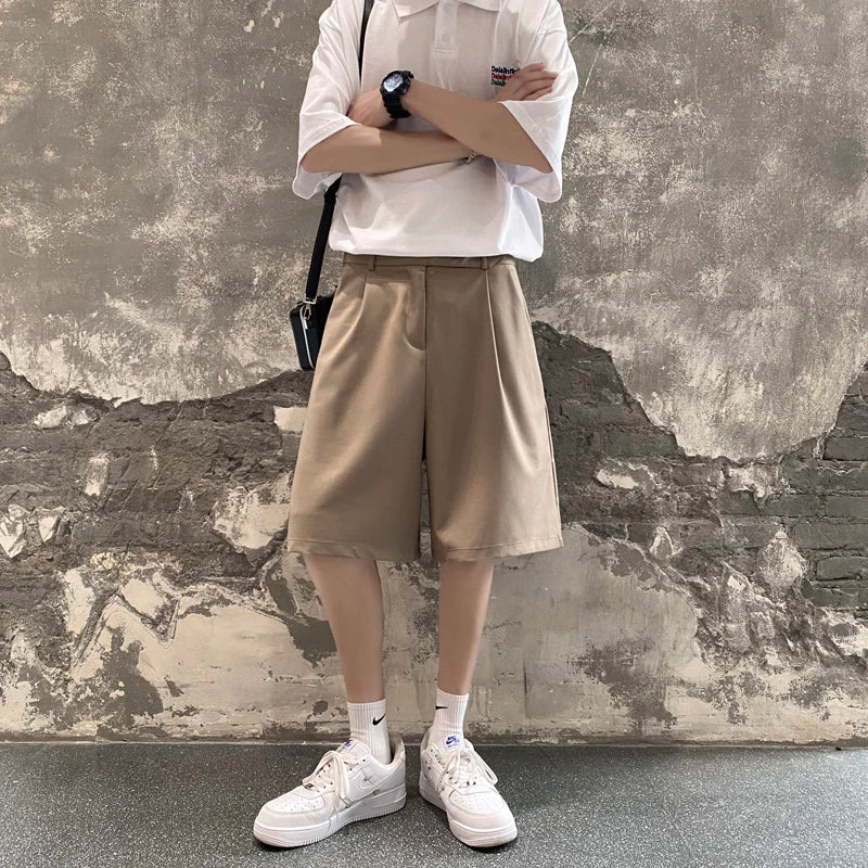 HEARUJOY  -  Summer Black Suit Shorts Men Fashion Social Mens Dress Shorts Korean Khaki Casual Suit Shorts Mens Office Formal Shorts M-2XL