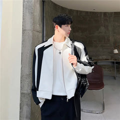 Hearujoy Spring Autumn Male-jacke Short Style Loose Shoulder Pad Coat Personality Korean Patchwork Color Zipper Jackets men clothing