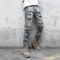 Hearujoy Vintage Ripped Skinny Jeans Pants Men Streetwear Hole Biker Jeans Hip Hop Denim Trousers WB608