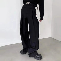 HEARUJOY  -  Men's Solid Color Wide-Leg Suit Trousers American Retro Fashion Trend Street Loose Casual Breathable Summer Men's Bottoms