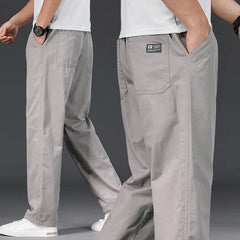 HEARUJOY  -  Big Size Men's Casual Cotton Pants Relaxed Fit Long Trousers Elastic Waist Drawstring Sweatpants Mens Jogger Pants Summer Spring