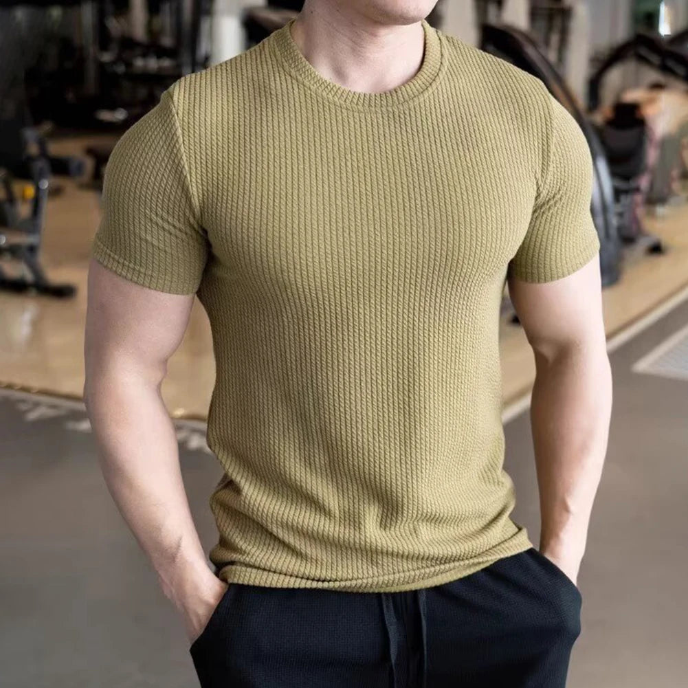 HEARUJOY  -  Casual Daily Wear Outdoor Activities Slim Casual Tops Short Sleeve Tee Men Casual T-shirt New Condition Solid Pattern