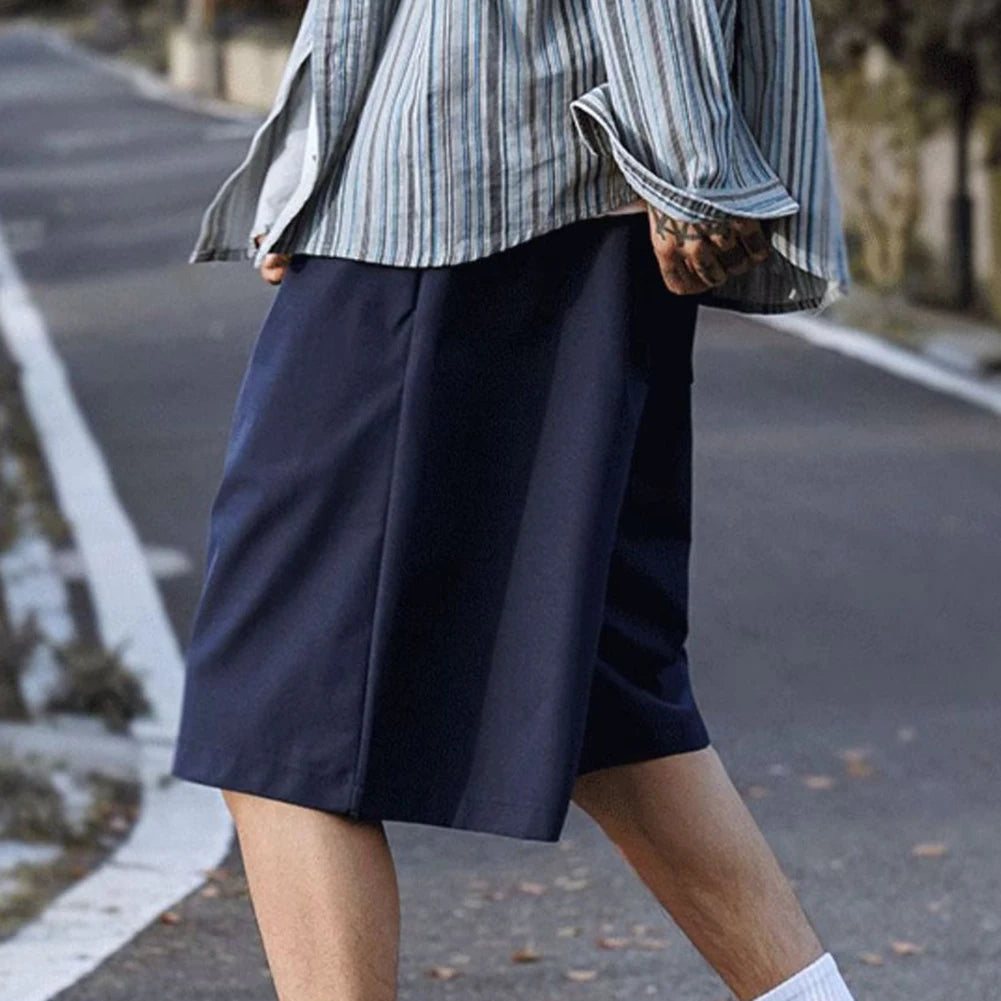 HEARUJOY  -  Casual Outings Blue Casual Loose Shorts Lightweight Casual Pants Daily Wear Shorts Medium Waist Design Polyester Fabric