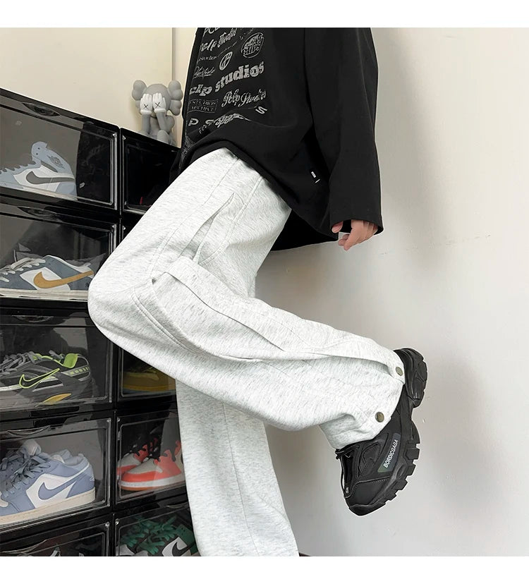 HEARUJOY  -  Black Casual Pants Men Fashion Oversized Wide Leg Pants Men Sweatpants Streetwear Loose Sports Pants Mens Joggers Trousers