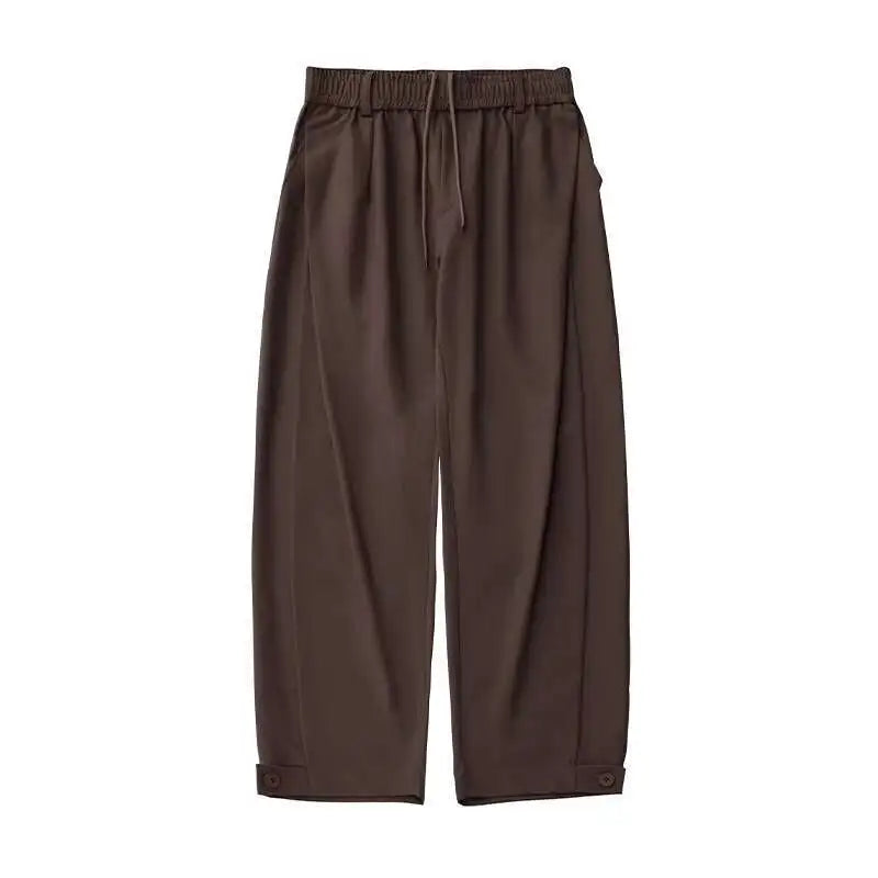 HEARUJOY  -  Korean Style Men's Suit Pants Solid Color Pleated Design Botton Drawstring Simple Elastic Waist Summer Male Trousers