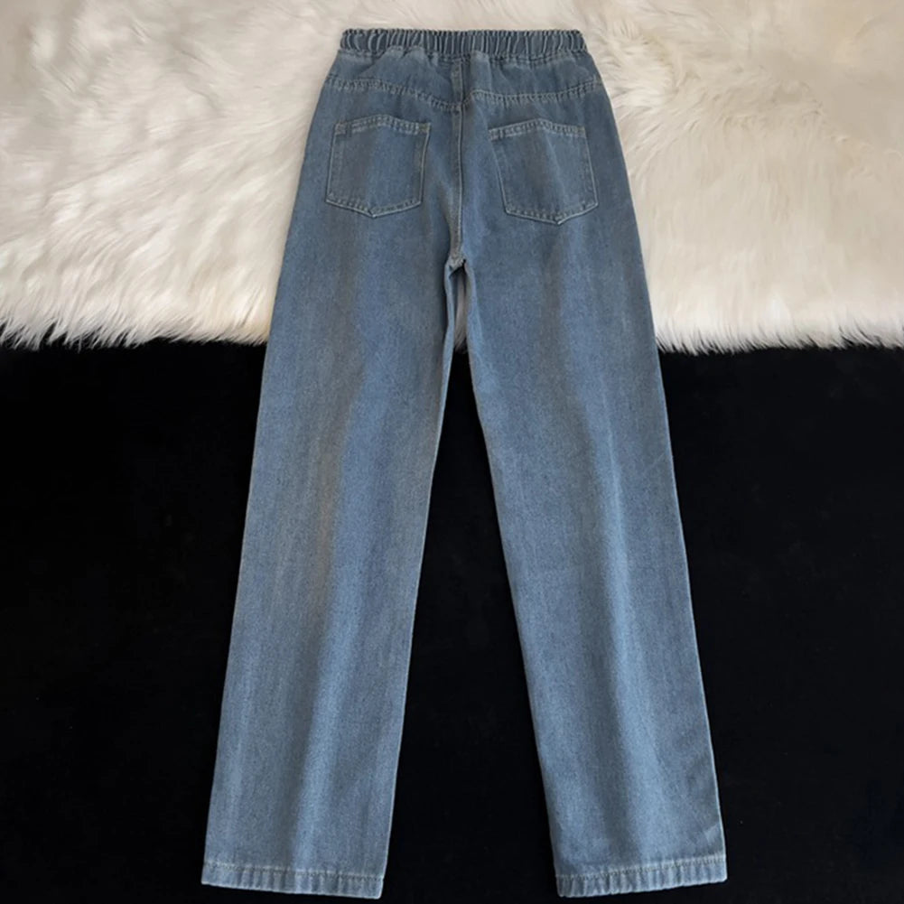 HEARUJOY  -  Men Vintage Korean Casual Pants High Street Hip Hop Straight Wide Leg Jeans Male Drawstring Streetwear