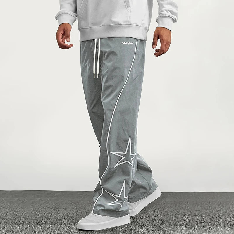 HEARUJOY  -  American Casual Baggy Pants Men Cargo Trousers High Street Drawstring Workwear Trendy Loose Versatile Straight Wide-Leg Pants