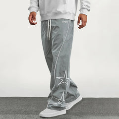 HEARUJOY  -  American Casual Baggy Pants Men Cargo Trousers High Street Drawstring Workwear Trendy Loose Versatile Straight Wide-Leg Pants