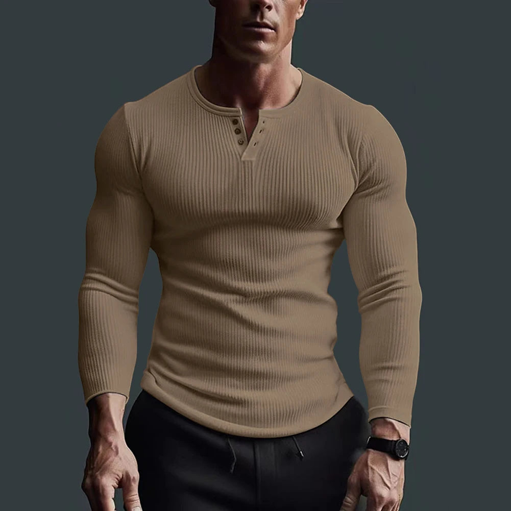 HEARUJOY  -  Tops Men T-Shirt Black/White/Grey Autumn/Winter Fitness Shirts High Elasticity Large Size Long Sleeve Solid Color Hot Sale