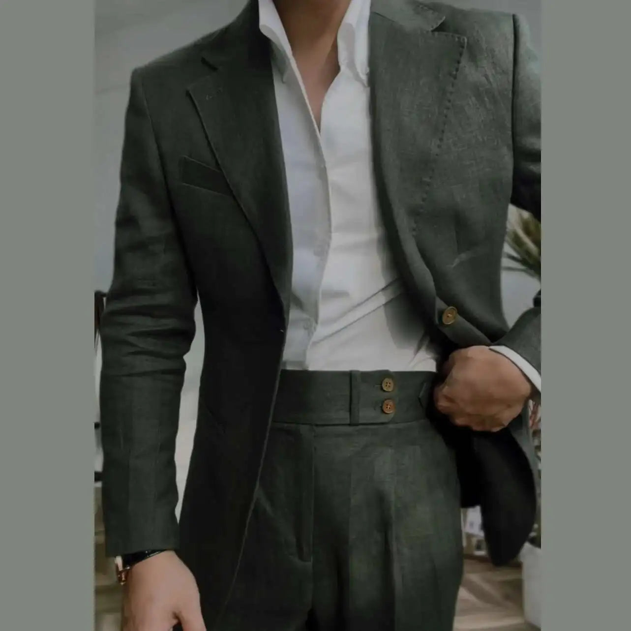 HEARUJOY  -  High Quality Linen Blend Business Dress Suit Wedding Suit Men Versatile Casual Office Party Prom Costume Homme Men Tuxedo Suit