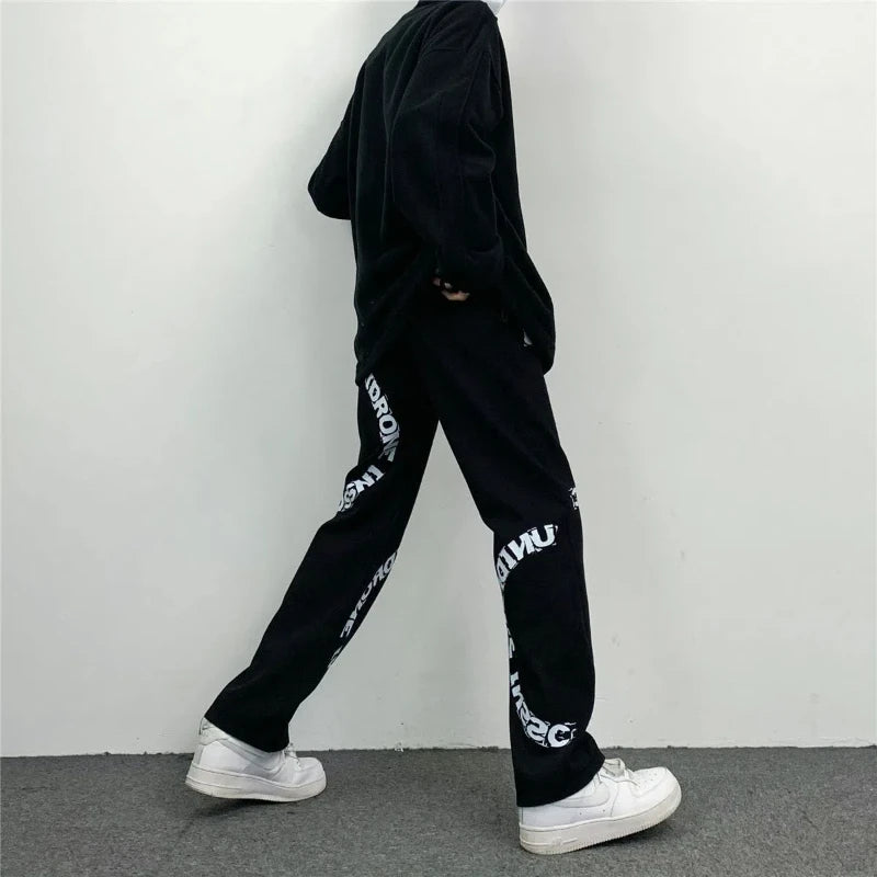 HEARUJOY  -  Men's Spring Autumn New Style Trendy Splicing Printed Pocket Fashion Versatile Loose Straight Tube Minimalist Casual Jeans