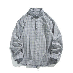 HEARUJOY  -  Mens Long Sleeve Plaid Shirt Casual Spring Autumn Fashion Shirt Streetwear Urban Comfort Fit Breathable Lightweight Wear