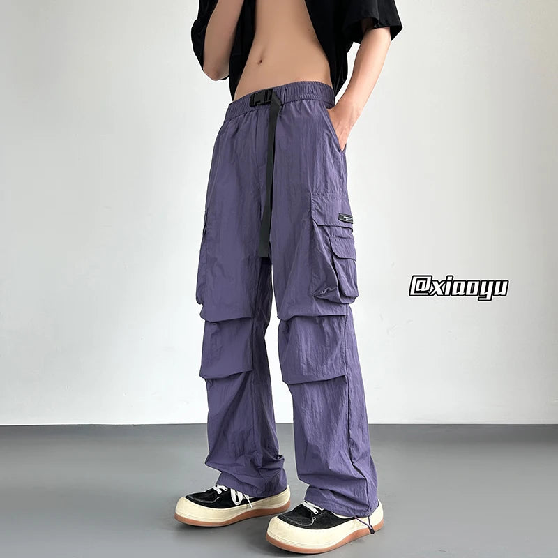 HEARUJOY  -  Streetwear Spring Summer Casual Men Trousers Solid Color Harajuku Lightweight Cargo Pants Fashion Straight Men's Pants