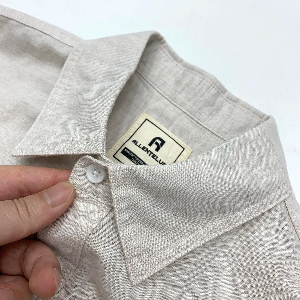 HEARUJOY  -  Summer Men's Cotton Linen Shirts With Chest Pocket Sold Color Harajuku Blend Simple Long Sleeved Loose Oversized Casual Shirt