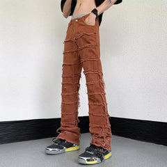 Hearujoy American-style High Street Erosion and Destruction Raw Edge Jeans Street Retro Washed Hip-hop Jeans Harajuku Style Micro Flared