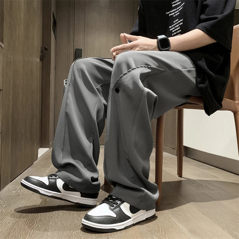 Hearujoy Men's Loose Casual Pants Brown Straight Baggy Elastic Waist Wide-leg Pants Spring Summer Autumn Trousers Black Gray 4X 5XL