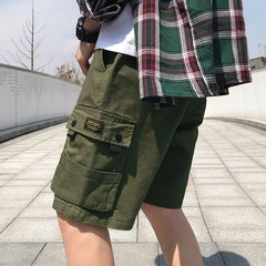 HEARUJOY  -  Oversize Wide Multi Pocket Loose Baggy Short Pants for Men Solid Big Size Elastic Waist Mens Cargo Shorts Hevy Whate Cotton Tall