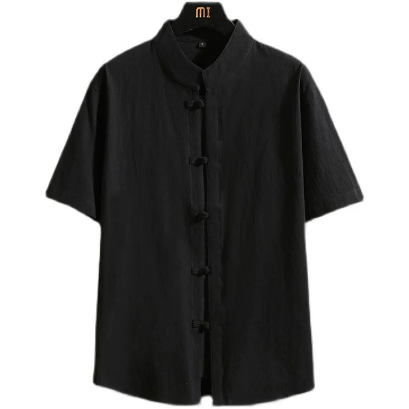 HEARUJOY  -  Summer Tang Suit Chinese Shirt Style Jacket Collar Traditional for Men Cotton Linen Solid color Top Hanfu Men Shirts