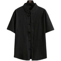HEARUJOY  -  Summer Tang Suit Chinese Shirt Style Jacket Collar Traditional for Men Cotton Linen Solid color Top Hanfu Men Shirts
