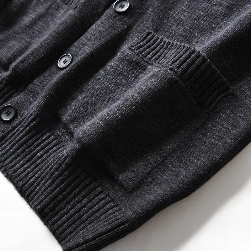 HEARUJOY  -  Premium Wool-Blend Relaxed Fit Layered V-Neck Cardigan Men's Warm Knit Sweater Coat for Autumn/Winter