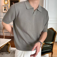 HEARUJOY  -  Casual Outings Short Sleeve Knitted Top Loose Fit Short Sleeve Top Fashion Male Clothing Slight Stretch Fabric
