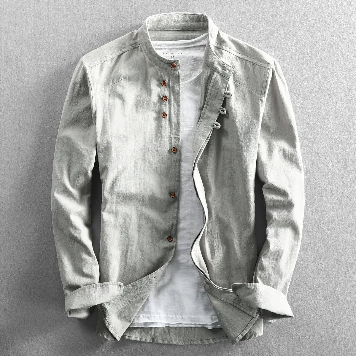 HEARUJOY  -  Vintage High Quality Linen Shirt For Men Long Sleeve Stand Neck Slim Fit Top Chinese Style Retro Blouse Streetwear Plus Size 7XL