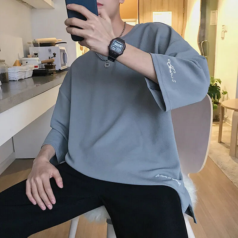 HEARUJOY  -  Summer Short Sleeved T-shirt Men Oversized Black White Casual T Shirt Men Streetwear Hip-hop Loose Ice Silk T Shirt Mens Top