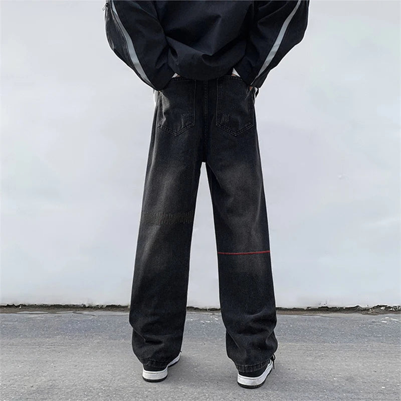 HEARUJOY  -  Autumn Men'S Jeans Korean Version Loose Straight Leg Pants Street Style Wide Leg Pants Black Pants Casual Denim Jeans