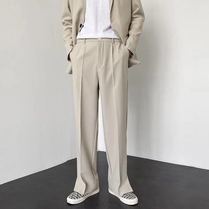 Hearujoy Grey Khaki Black Suit Pants Men Fashion Society Mens Dress Pants Korean Loose Straight Wide Leg Pants Mens Formal Trousers