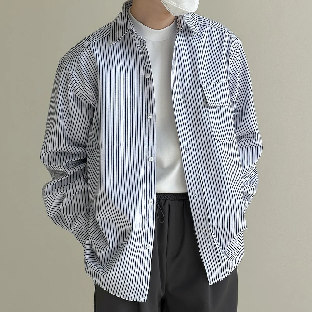 HEARUJOY  -  Casual Vacation Look Striped Long Sleeve Spring Autumn Top Comfortable Fit Daily Wear Shirt Holiday Casual Wear