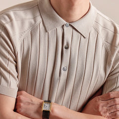 HEARUJOY  -  Italian Style Lapel Knitted Lightweight Lyocell Blend Polo Shirt For Men's Summer Business Casual T-shirt Polo Camisa Hombre