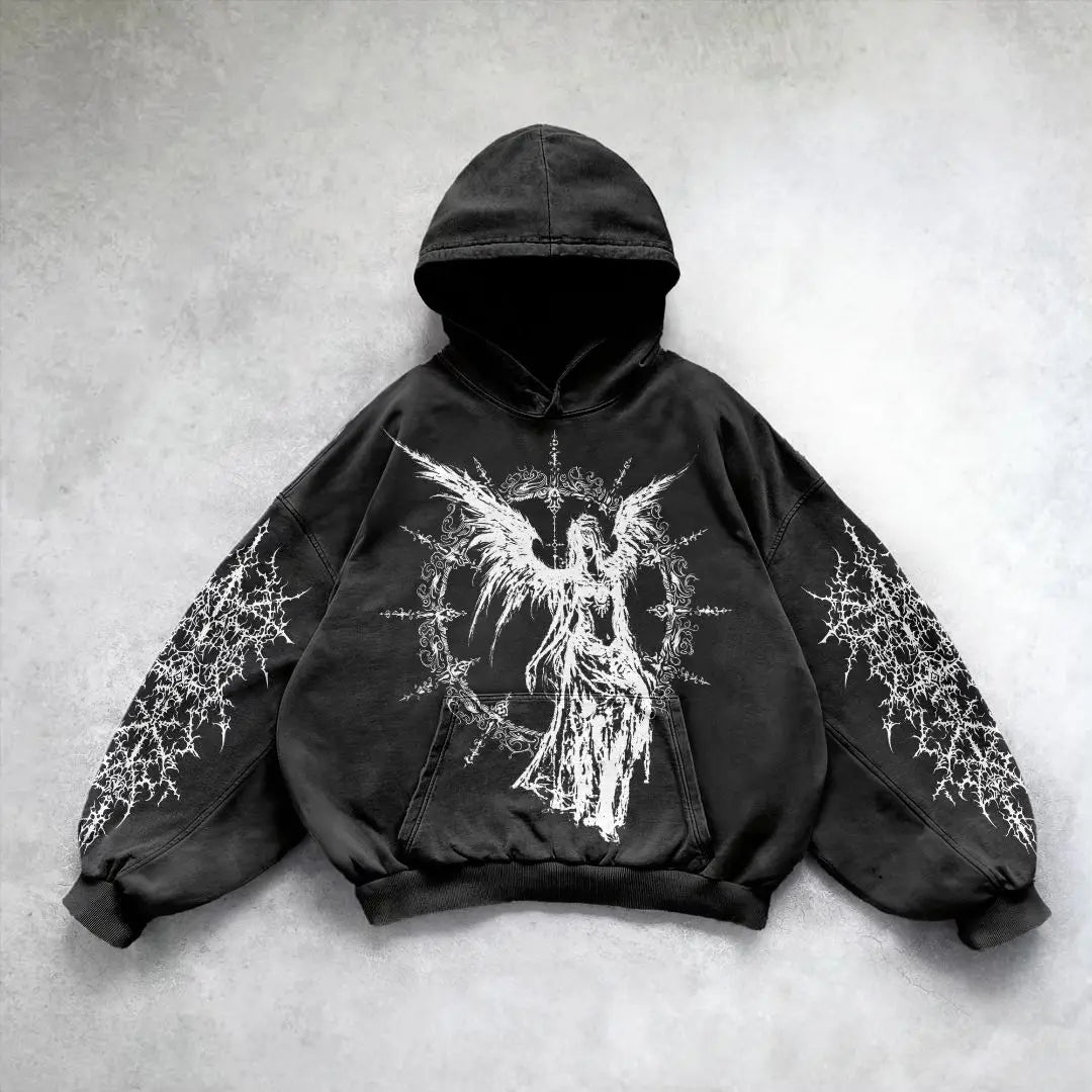 Hearujoy Harajuku y2k tops oversized sweatshirt hoodie goddess print hoodies women goth new couples goth streetwear gothic clothes