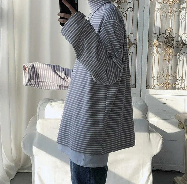 HEARUJOY  -  Turtleneck High Collar T Shirt For Man Striped Top Bulk With Wholesale Men's Clothing Long Sleeve Quotes Full Xl F Pullover