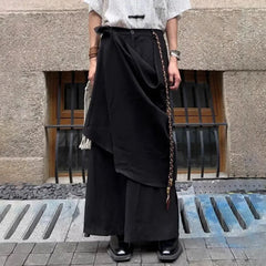 HEARUJOY  -  Men Japanese Double-Layer Irregular Casual Culottes New Genderless Fashion Splicing Solid Color Loose Wide-Leg Pants Unisex
