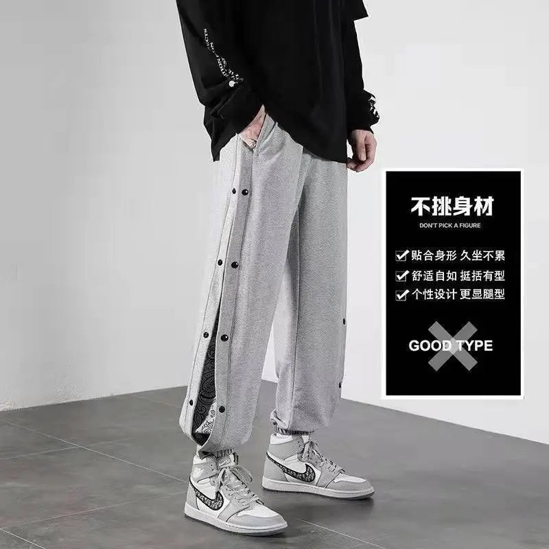 HEARUJOY  -  Cashew Flower Placket Pants Durable Colorfast No Pilling Hong Kong Style Drawstring Leisure Trendy American
