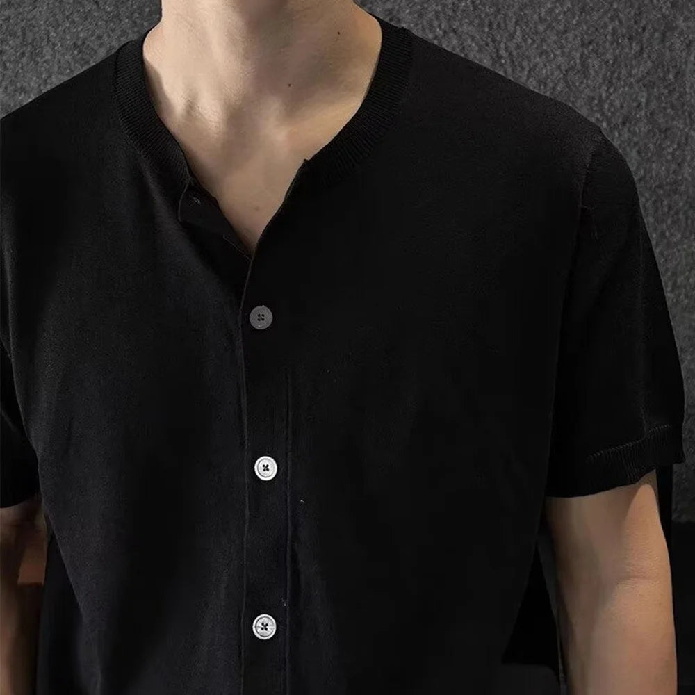 HEARUJOY  -  Mens Shirt Knitted Casual Shirt Summer Daily Solid Color Simple Versatile Soft Comfortable Short-Sleeve Top Men'S Clothing