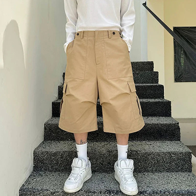 Hearujoy Korean Style Stereoscopic Eight-point Cargo Shorts Big Pocket Male Solid Color Men Casual Overalls Summer 9C5965