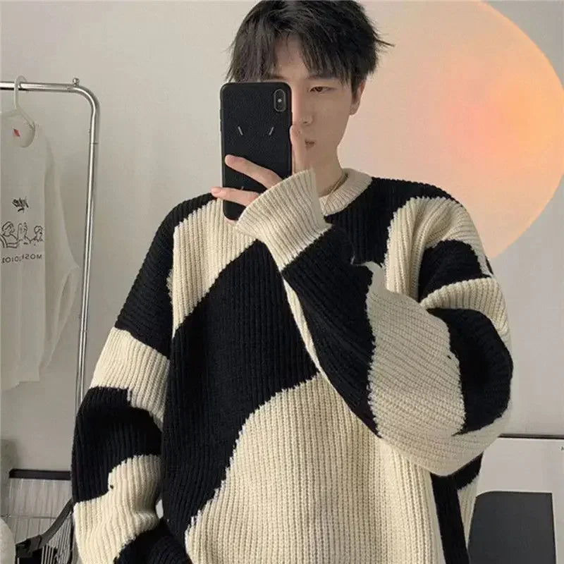 Hearujoy New Sweater Men's Korean Fashion Loose Outerwear Spring and Fall Thickened Retro Inner Knitwear Men's Clothing Winter Pullover