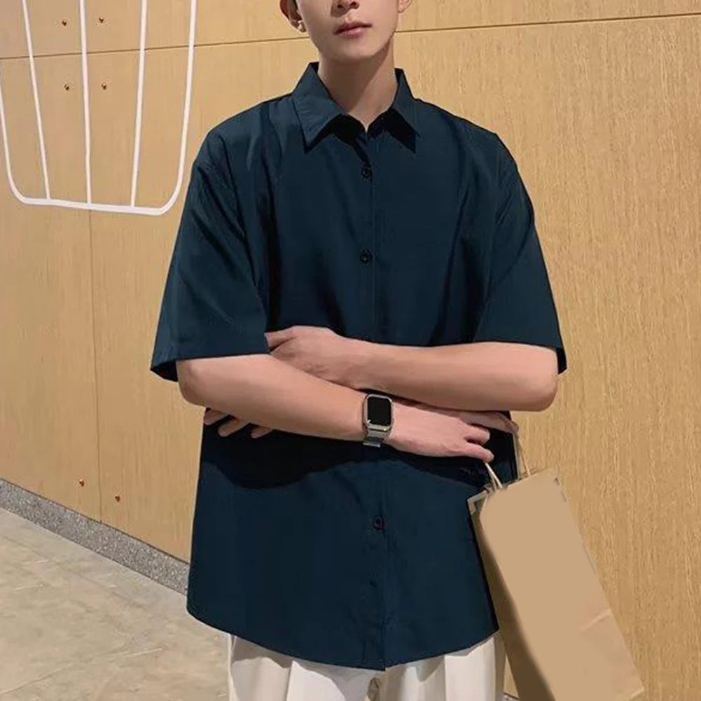 HEARUJOY  -  Draped Fashion Top L M Mens Short Sleeve Shirt Suitable For Vacation Brand New Condition Lapel Neckline Vacation Attire