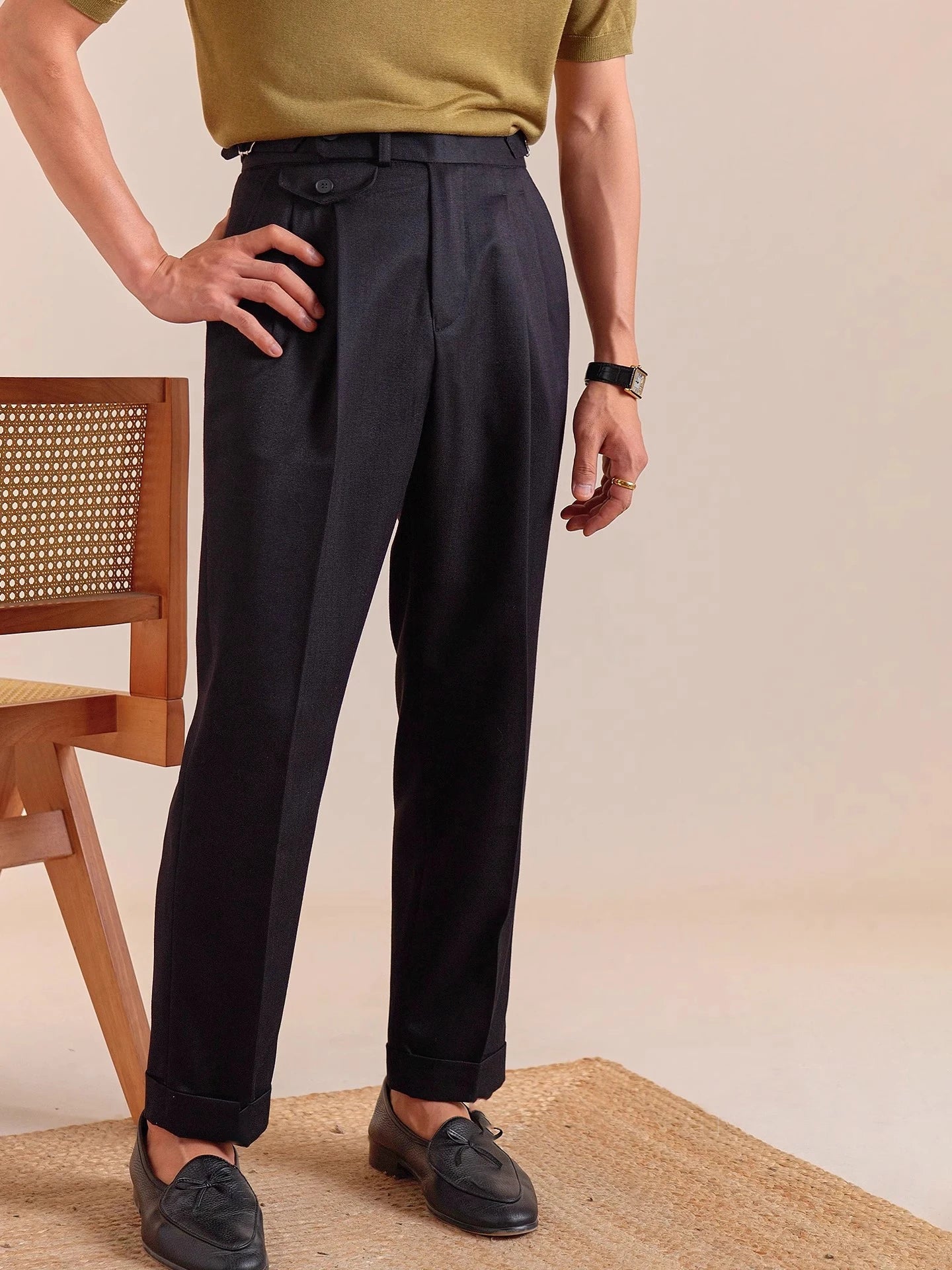 HEARUJOY  -  Italian Style Imitation Linen Naples Trousers Men's Double Pleated Gentleman Casual Business Men's Suit Pants Mens Formal Pants