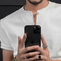 HEARUJOY  -  Men T-Shirt Slim Casual Henley V-Neck Tshirt Streetwear Fashion Youth Campus Breathable Short-Sleeve Top Men'S Clothing 2025 New
