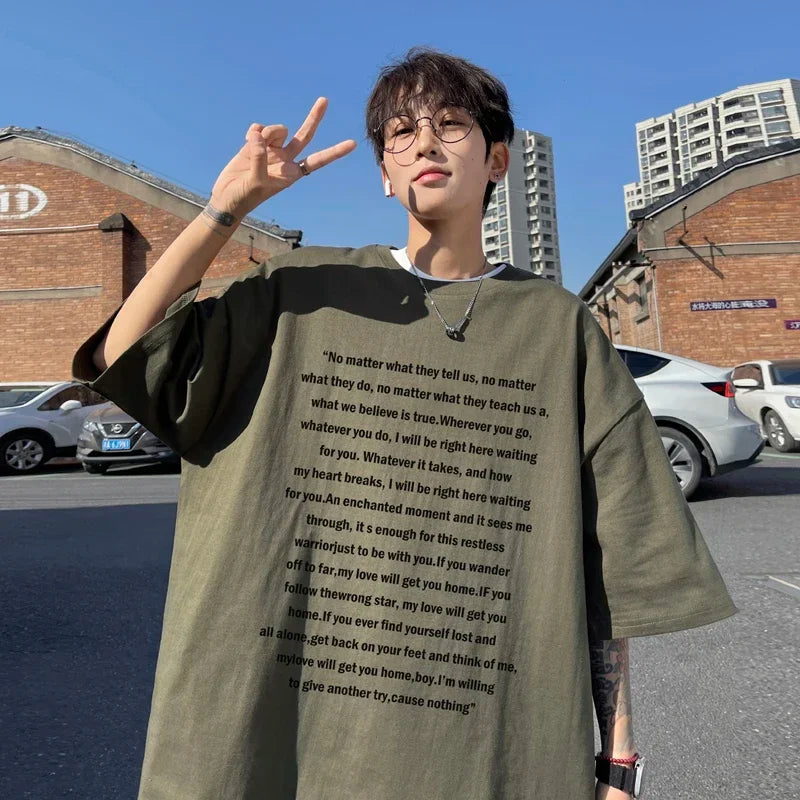 HEARUJOY  -  T Shirt Oversized Cotton For Men White Men's Letter Print T-shirts Men 5XL Casual Wear Summer Tee Shirts Big Size Clothing